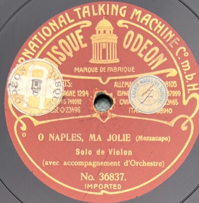 Violinsolo: O Naples, ma jolie / L'étoile d'amour DISQUE 78 Umdrehungen rpm ODEON