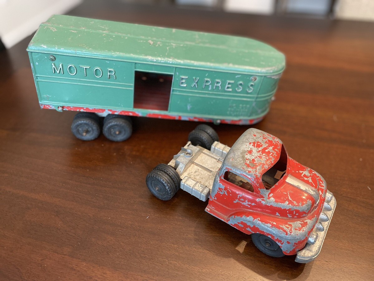 Vintage Hubley Toy Motor Express Semi Tractor Trailer Truck