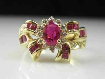 2.60Ct Oval Cut Lab-Created Ruby Halo Knot Wedding Ring 14k Yellow Gold Plated