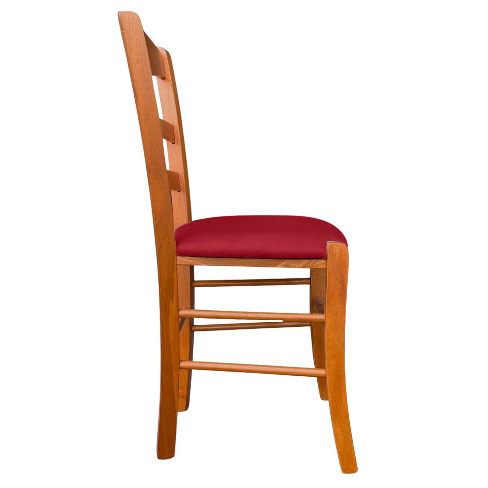 Chaise En Bois Loris Cerise Avec Assise Rembourrée En Écaille Rouge
