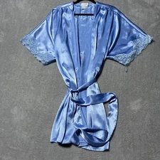 Vintage Go Softly Robe Womens Small Blue 1980s 80s Short Sleeve Kimono