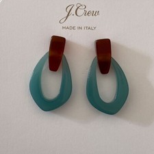 J Crew NWT $49.50 Made-in-Italy Art Deco Door Knocker Earrings in Wintermint