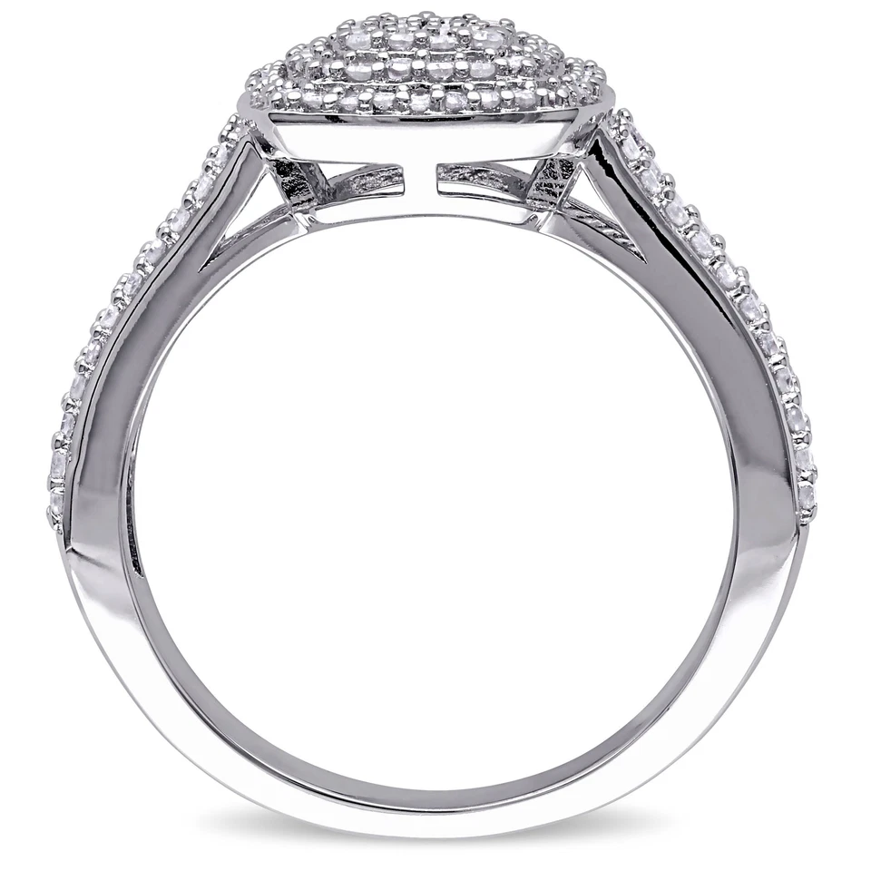 Anillo con halo de diamantes TDW de 1/2 quilate de plata de ley Amour Foto 4 de 4