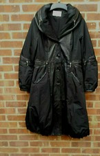 Alexandra Lagenlook Leather And Polyester Long Black Coat Uk Size 14 Fr 42 D 40