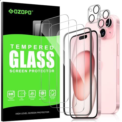 3-Pack for Screen Protector & 2-Pack Camera Lens Protector + iPhone 15