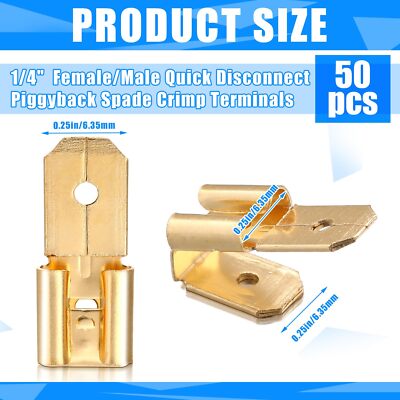 50PCS 1/4'' Female Male Quick Disconnect 3 Way Piggyback Spade crimp Terminals
