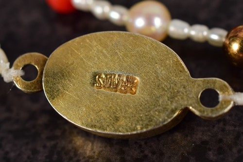 19" VTG Mid-Century Pearls & Red Coral 14K Gold Over Sterling Silver Necklace - Picture 2 of 10