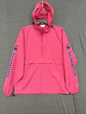 Champion Women's Size Medium Pink Windbreaker Hoodie Pouch