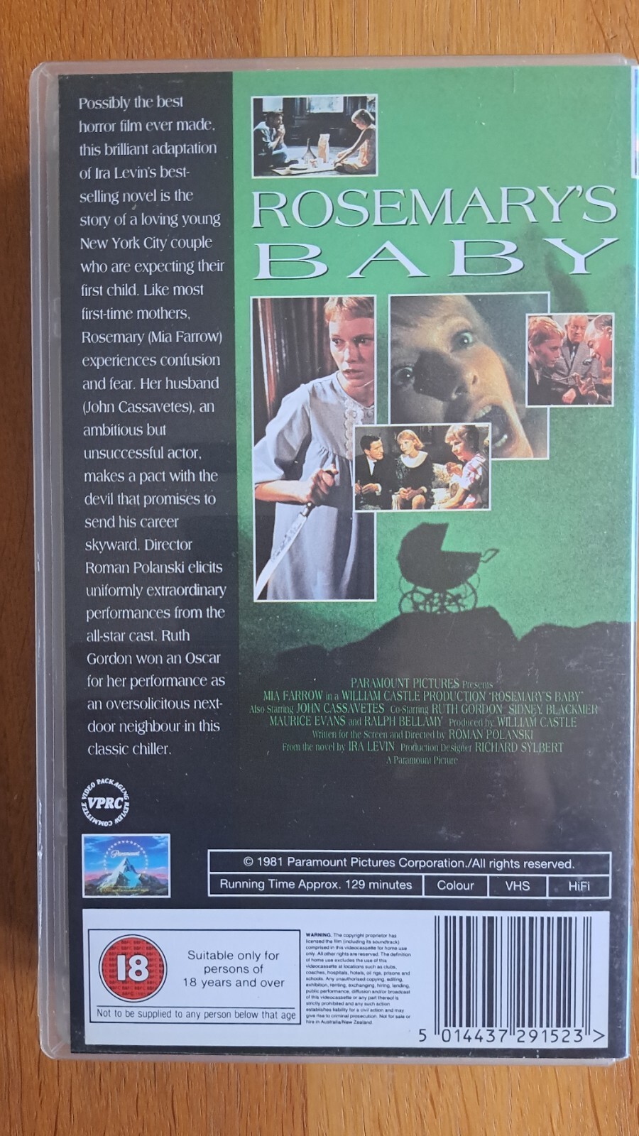 Rosemary's Baby VHS Tape (1981) J Cassavetes Mia Farrow Horror ⭐