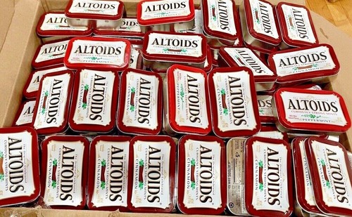 Lot 5 Empty ALTOIDS Tins Red Fishing Sewing Geocaching Beading Craft - Picture 4 of 4