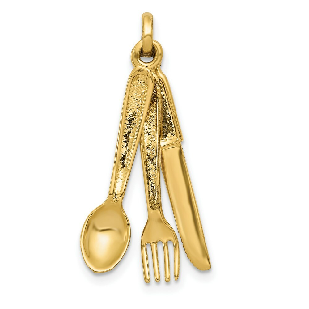 14k gold charm チャーム knife fork spoon Real 14kt Yellow Gold Knife; Fork and Spoon Charm | eBay