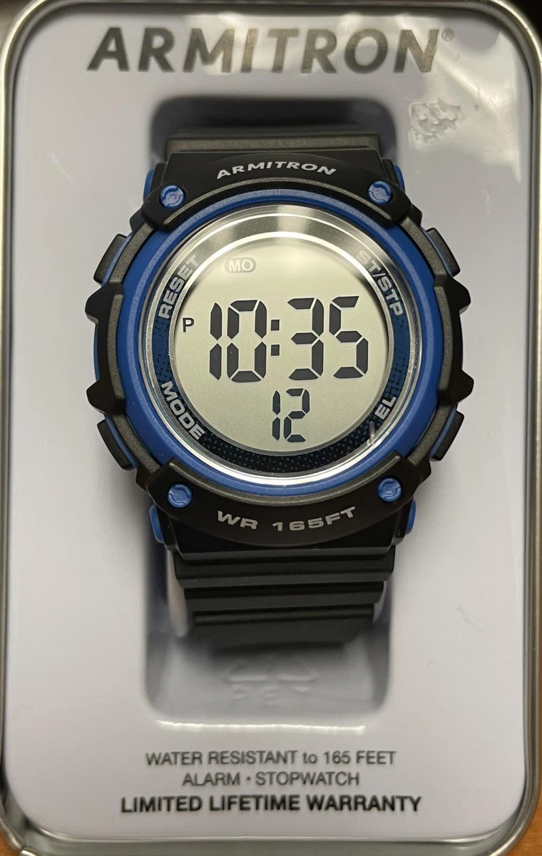 Armitron Men s LCD Black Plastic Blue Bezel Alarm and Stopwatch