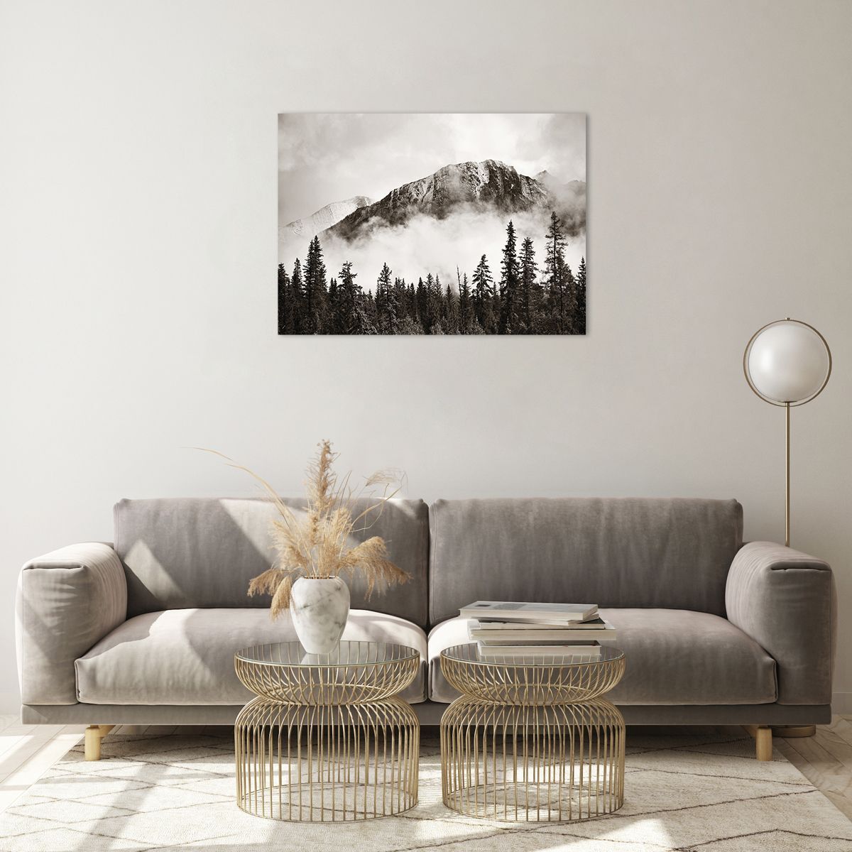Image sur verre Tableau Montagne prairie paysage vert gris