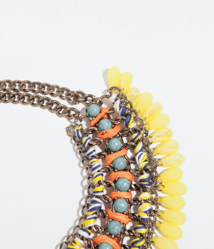 ZARA COLLIER PLASTRON PERLES JAUNE ORANGE NECKLACE PEARL YELLOW SOLD OUT - Photo 1/5
