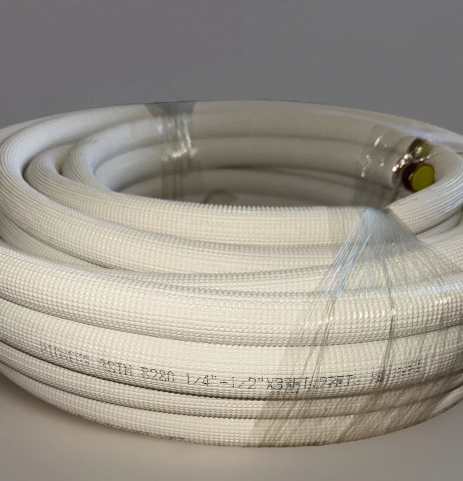 Mini juego de línea dividida de 33 pies, tubo de cobre de aire acondicionado de 1/4" y 1/2" aislado con tuercas Foto 2 de 3