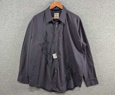 Panhandle Rough Stock Western Wear grau gestreift bestickt Druckknopf Hemd XL
