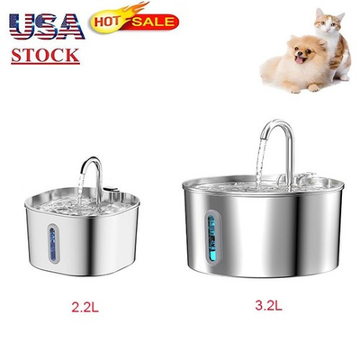 #ad 2.2L 3.2L Stainless Steel Cat Water Fountain Automatic Dispenser for Pets $23.99
