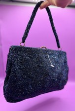 Vintage Magid Hand Beaded Evening Bag Belgium Iridescent Navy