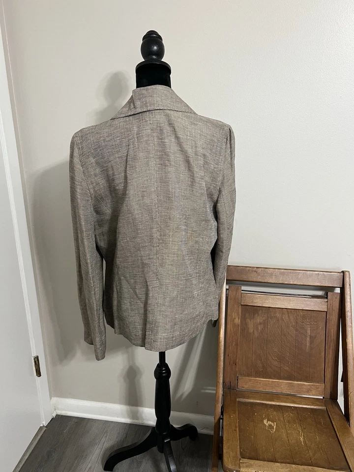 Joseph A Qu'est-Ce Que C'est Silk Brown Tan Blazer Jacket Women's Size 14 Foto 3 de 4