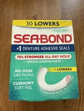 Sea Bond Secure Denture Adhesive Seals, Fresh Mint Lowers, Zinc-Free, All-Day