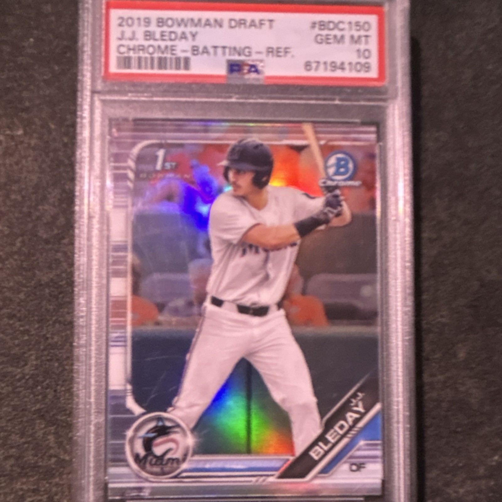 2019 Bowman Draft Chrome Refractor JJ Bleday #BDC-150 White Jersey PSA 10 Marli…