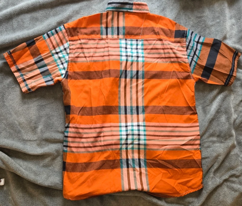 Old Skool - Short Sleeve - Orange - Geometric Pattern - Size L - Button Up - Image 3 of 4