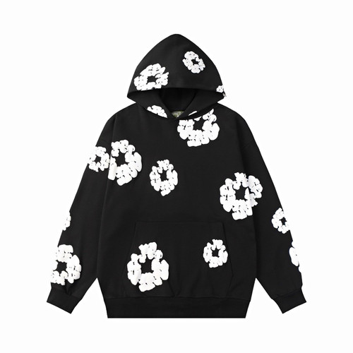 DENIM TEARS Men's Black Pullover Hoodie White Graphic Hooded Pockets Size M