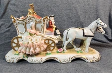 Vtg Dresden Germany Stagecoach Lace Cinderella Porcelain Carriage Large *READ*
