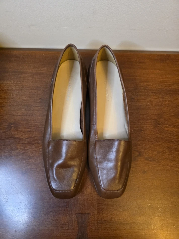 ENZO ANGIOLINI Liberty Zapatos Marrón Claro Cuero Puntera Cuadrada Mocasín Plano 8.5 M Foto 4 de 4