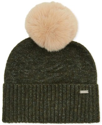 Steve Madden Women's Marled Knit Pom Pom Beanie - Olive - ONE SIZEUS