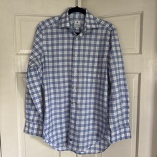David Donahue Trim Fit Dress Shirt Small Blue Check Plaid