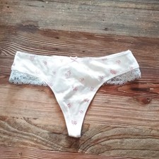 Women's Aerie Thong Panties cream Pink Floral Lace Bow Size S