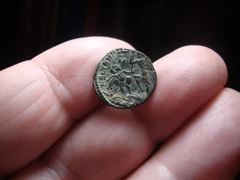 XF+ Constantius II AE4 (AD 348-354) Soldier Spearing Horseman - Image 3 of 4