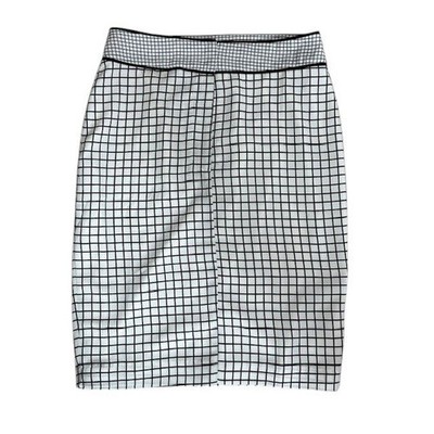 Downeast Pencil Skirt White Grid Pattern Career Wear Business Casual Size Med