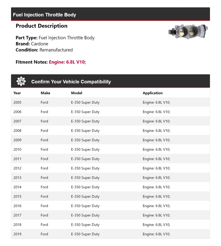 Ford E-350 Super Duty 2005-2019 6,8 L carrocería de acelerador de inyección de combustible cardone Foto 2 de 4
