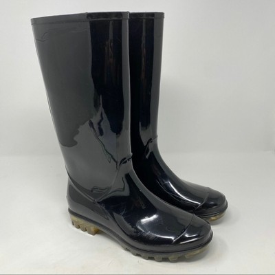 glossy black rain boots