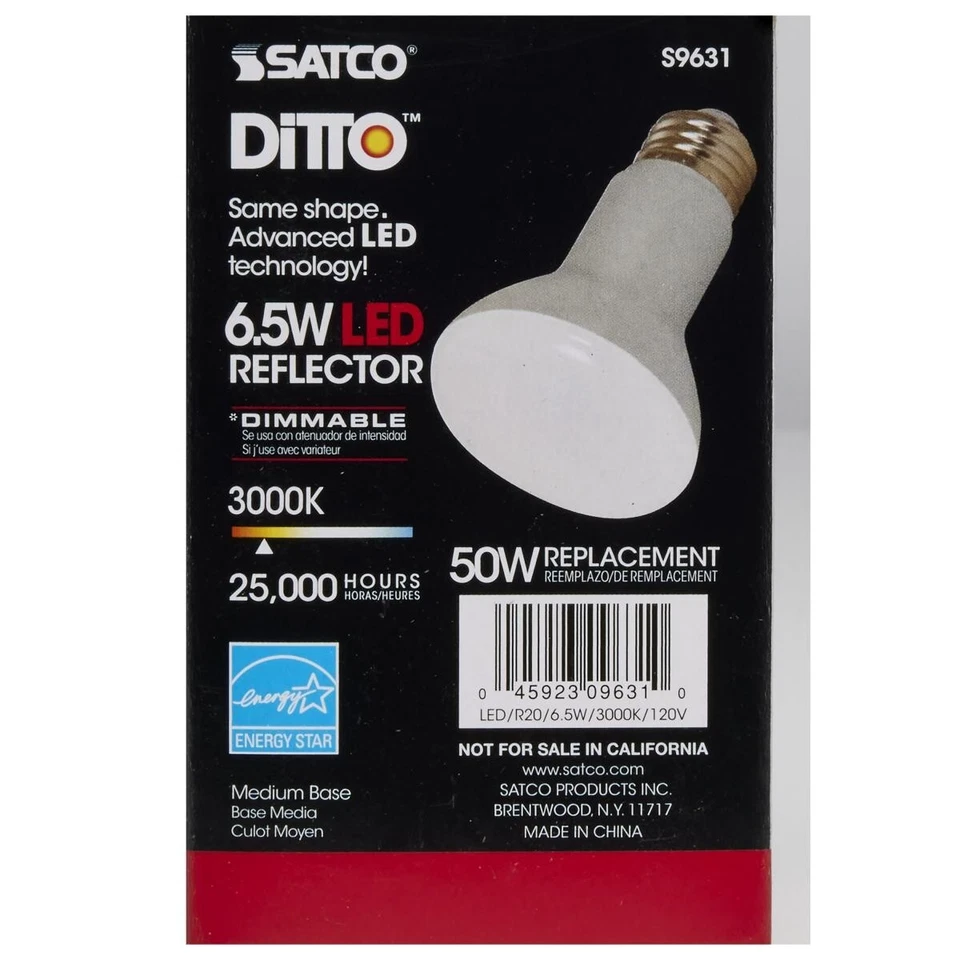 SATCO S9631 - 6.5 Watt R20 LED Bulb 3000K - 107 deg. Beam Angle (6 Pack) - Image 3 of 4