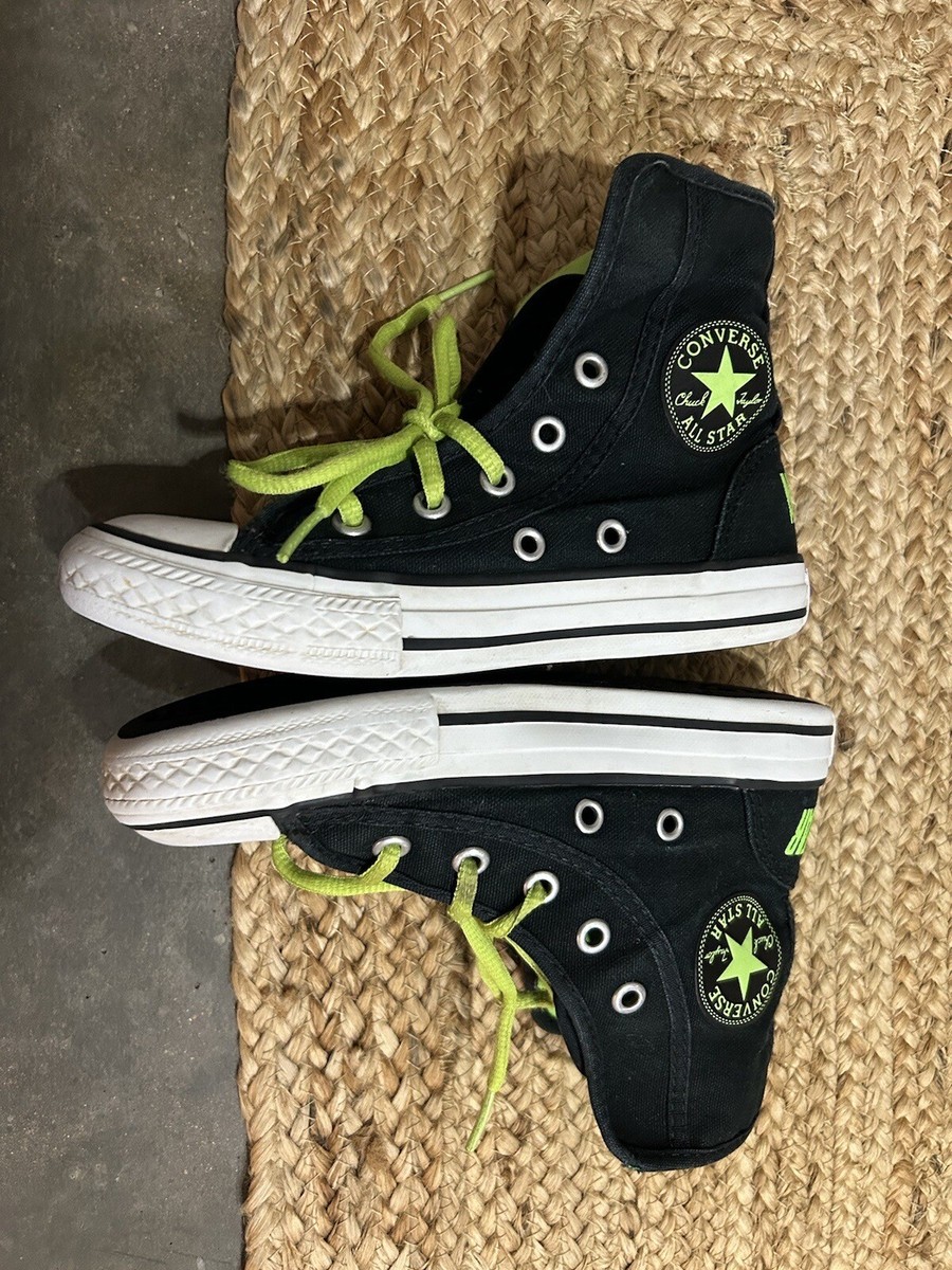 Converse Black Neon Green High Top Youth Size 12 All Star | eBay