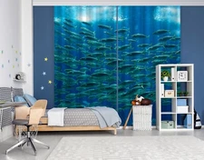 3D Green Fish ZHUA4461 Animal Photo Curtain Window Blockout Fabric Amy 2023