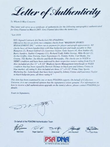 DERRICK THOMAS,Kansas City Chiefs: Helmet's Doc./Contract Signed Autographed PSA - Picture 3 of 3
