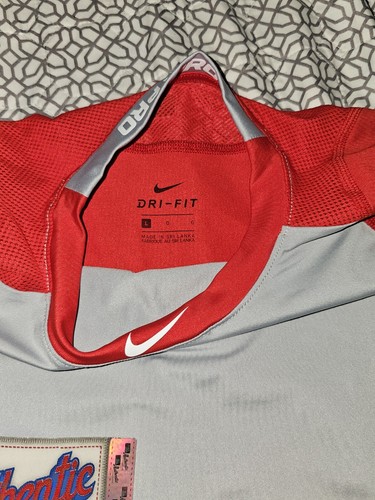 Nike Shirt Youth Large GrayRed Pro Combat Dri Fit 3/4 Sleeve Fitted MLB Baseball - Picture 4 of 8