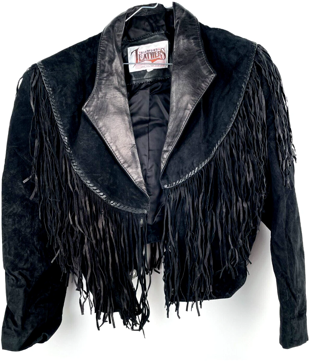 1980s Leather Fringed Western Jacket Womens Southwestern Jacket Fringe