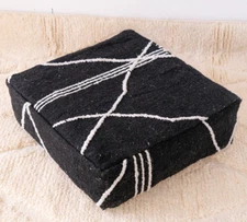 24x24 Moroccan Handmade Pouf Berber Kilim Rug Black Floor Cushion Footstool
