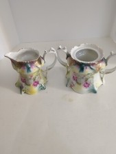 Antique RS Prussia Cream and Sugar Set Pink Floral Gold