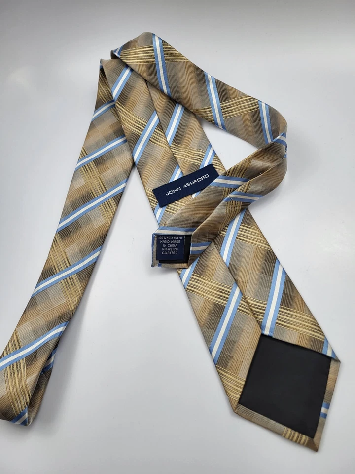 Галстук мужской John Ashford из полиэстера коричневый золотистый сине-белый 57 x 3,1/8 - Изображение 4 из 4