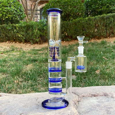 Blue 12.6'' Glass Honeycomb Filter Bong Smoking Hookah Water Pipe W/Ash Catcher