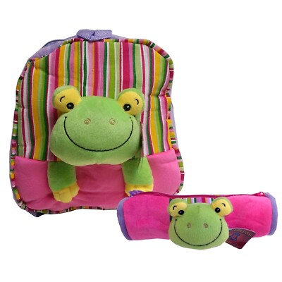 Froggy Frog Plush Backpack with Pencil Pouch for Little Kids Girls