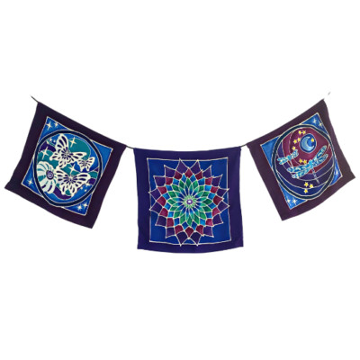 Prayer Flag Moon & Dragonfly Flower of life Mandala Wall hanging Bali Batik Art