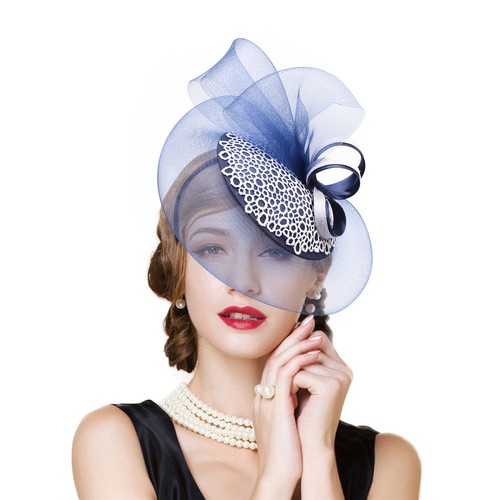 Fascia Cappello Da Sposa Blu Royal Con Fiocco - Kentucky Derby Royal Ascot - Fatto A Mano UK