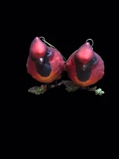 2 Large Cardinal Red Bird on Branch Blown Glass Christmas Hanging Ornament